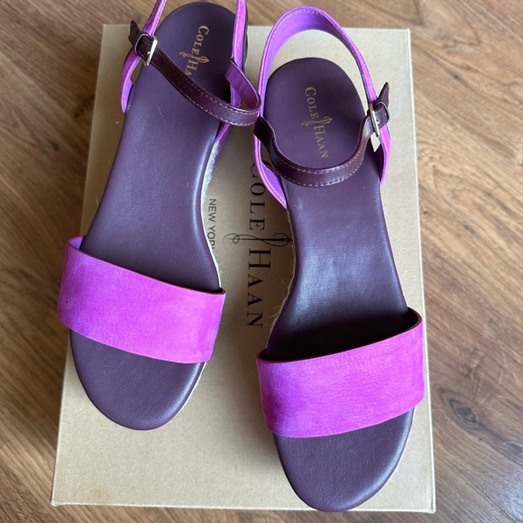 NEW COLE HAAN Arden Mixed-Media Platform Wedge Sandals , like new , worn once - Picture 2 of 9
